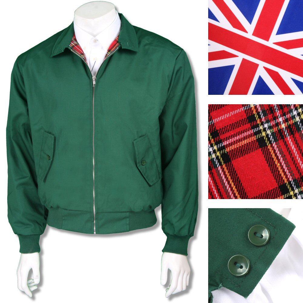 Classic Mod Skin Harrington Jacket Tartan Lining 9 Colours Bottle Green